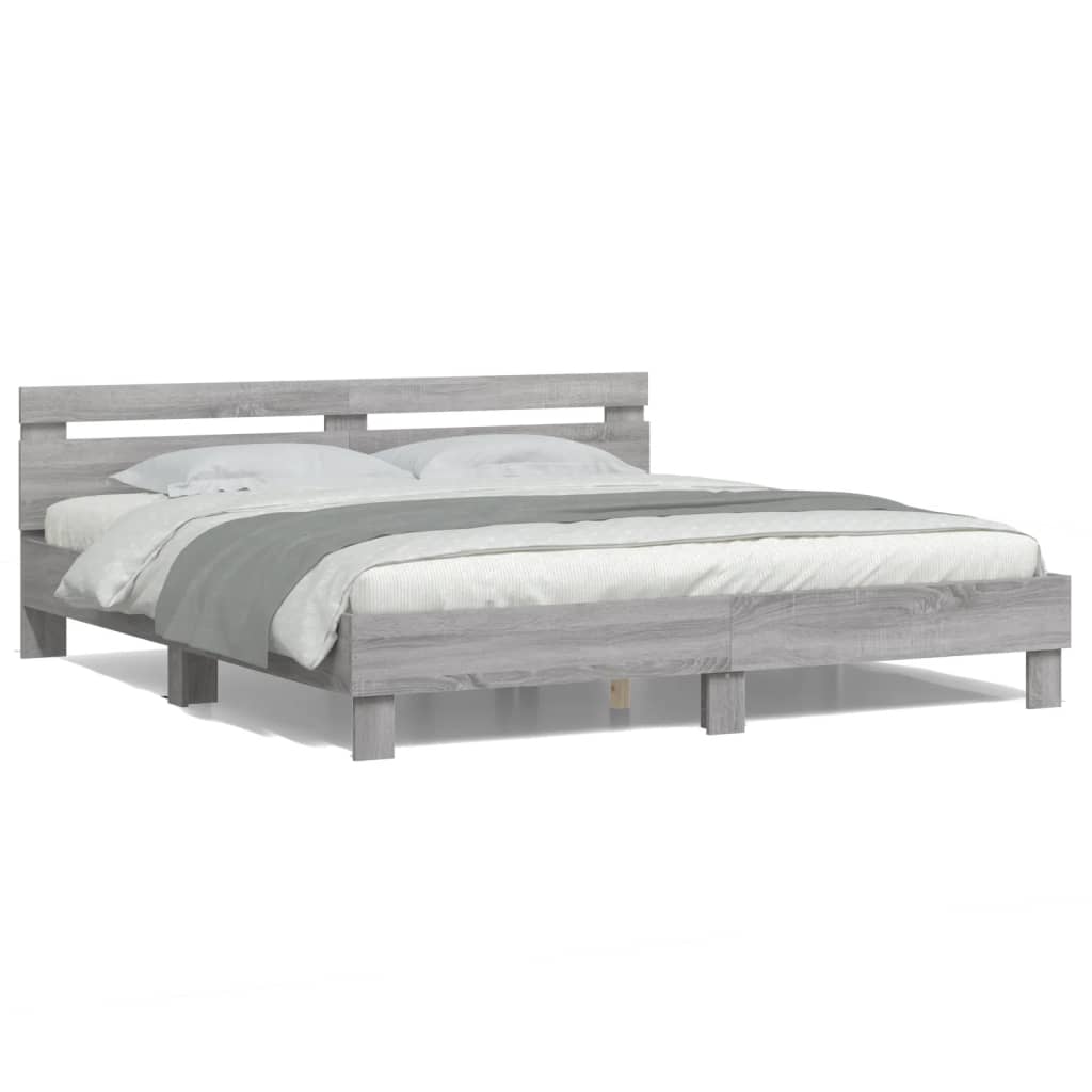 Giroletto con Testiera e LED Grigio Sonoma 160x200 cm | homemem39