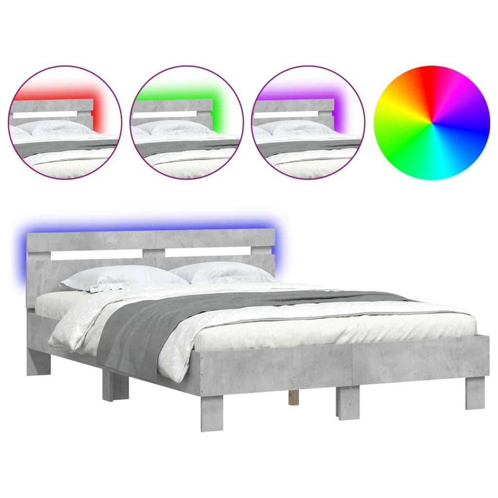 Giroletto con Testiera e LED Grigio Cemento 120x200 cm | homemem39