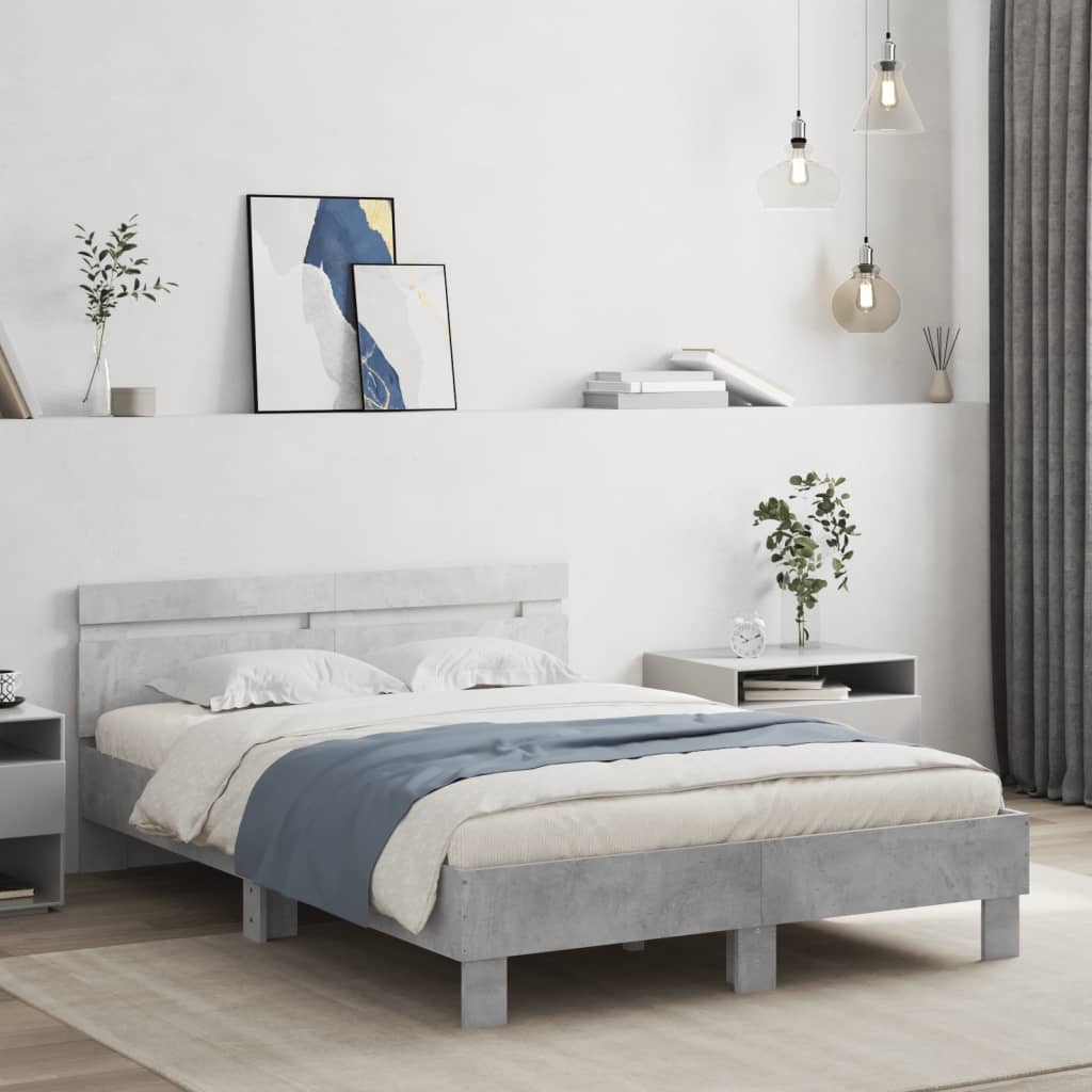 Giroletto con Testiera e LED Grigio Cemento 120x200 cm | homemem39