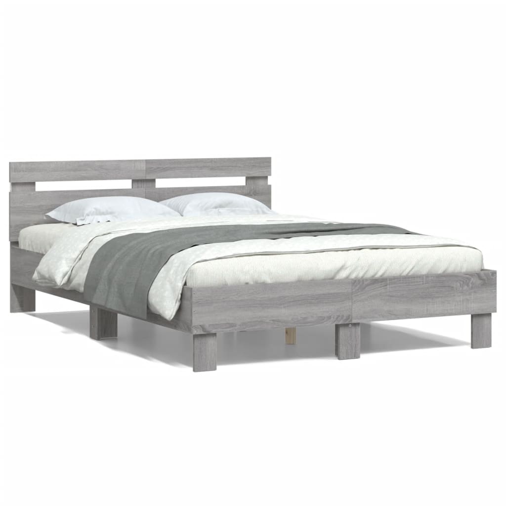 Giroletto con Testiera e LED Grigio Sonoma 120x200 cm | homemem39