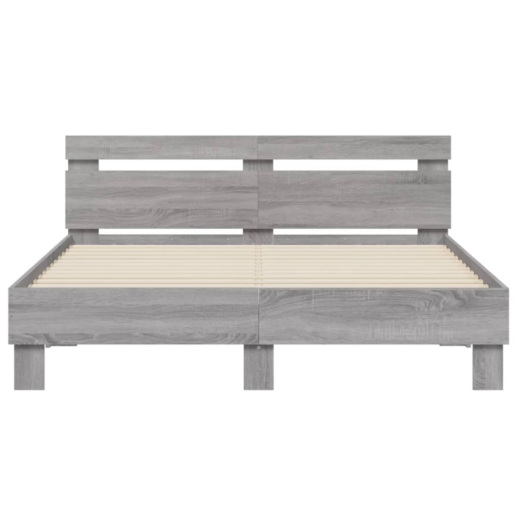 Giroletto con Testiera e LED Grigio Sonoma 140x190 cm