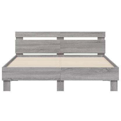 Giroletto con Testiera e LED Grigio Sonoma 140x190 cm