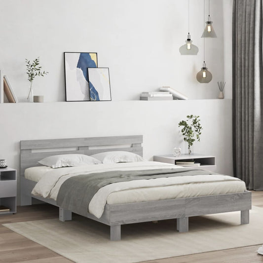 Giroletto con Testiera e LED Grigio Sonoma 140x190 cm