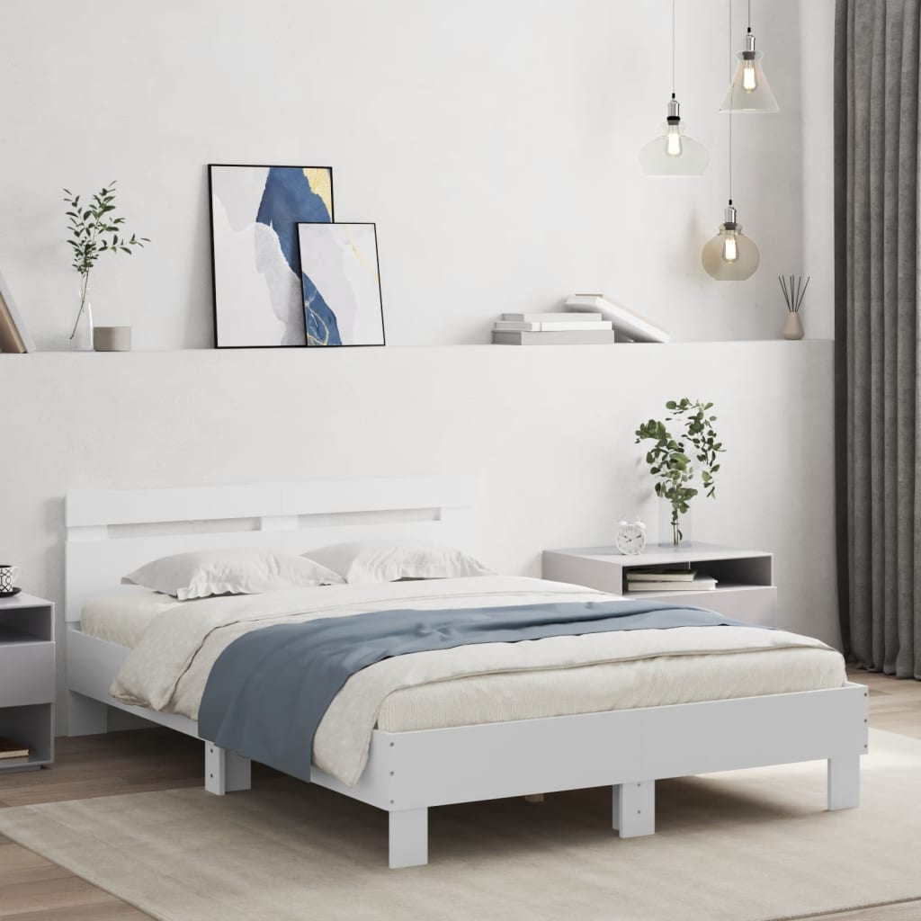 Giroletto con Testiera e LED Bianco 135x190 cm | homemem39
