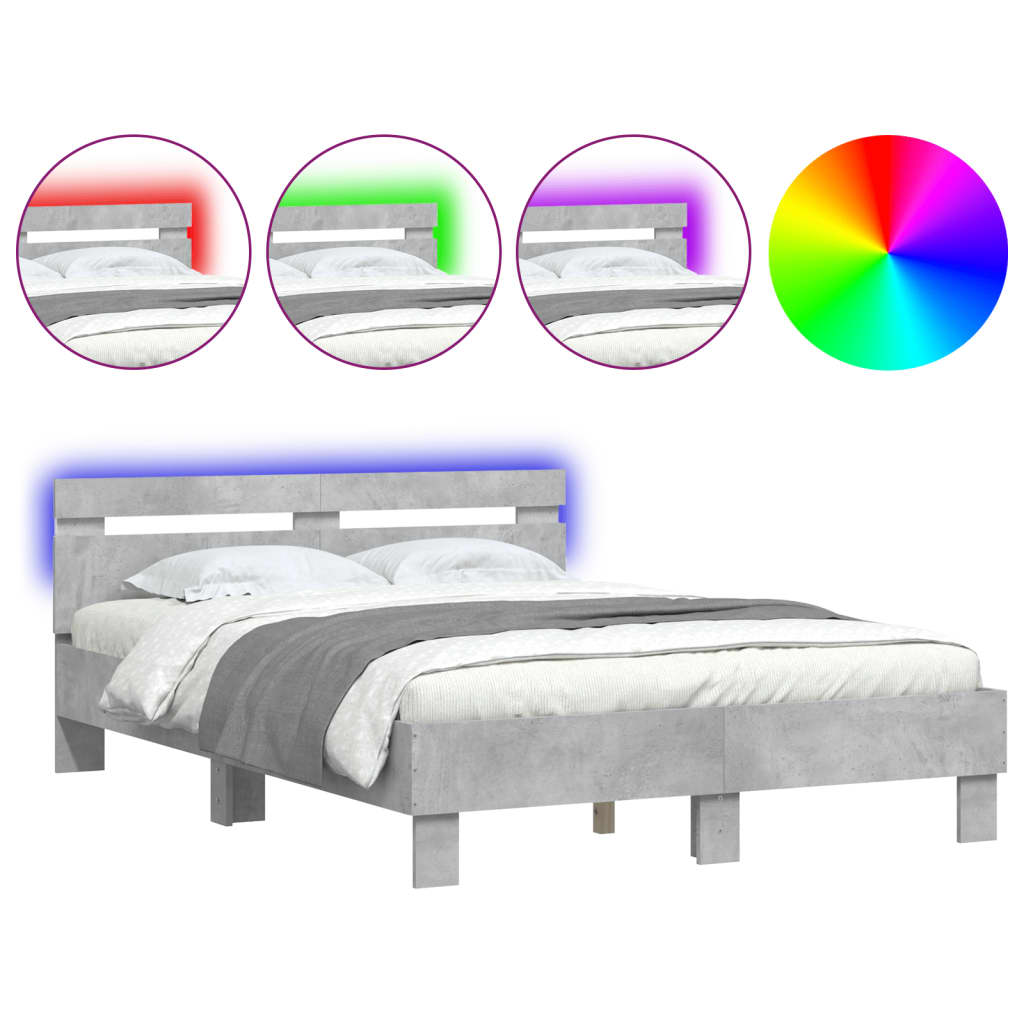 Giroletto con Testiera e LED Grigio Cemento 135x190 cm | homemem39