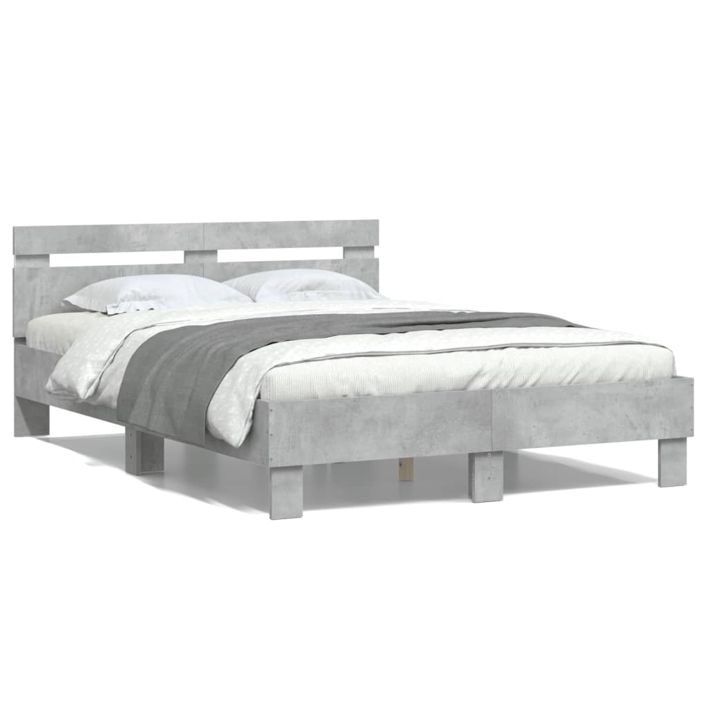 Giroletto con Testiera e LED Grigio Cemento 135x190 cm | homemem39