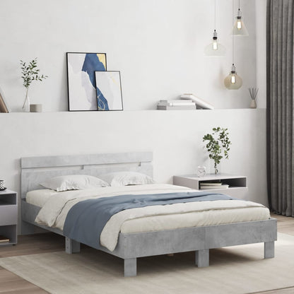 Giroletto con Testiera e LED Grigio Cemento 135x190 cm | homemem39