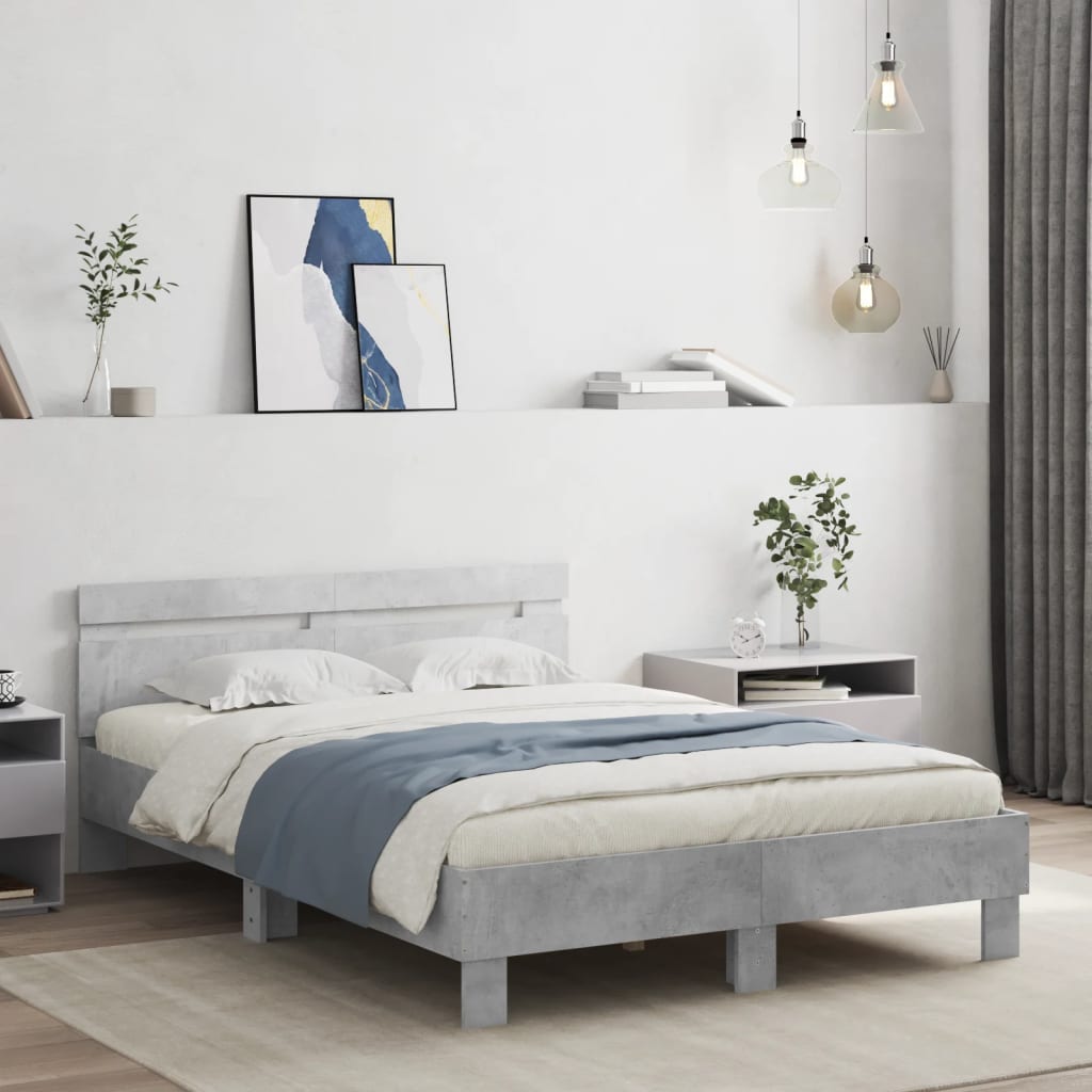 Giroletto con Testiera e LED Grigio Cemento 120x190 cm | homemem39