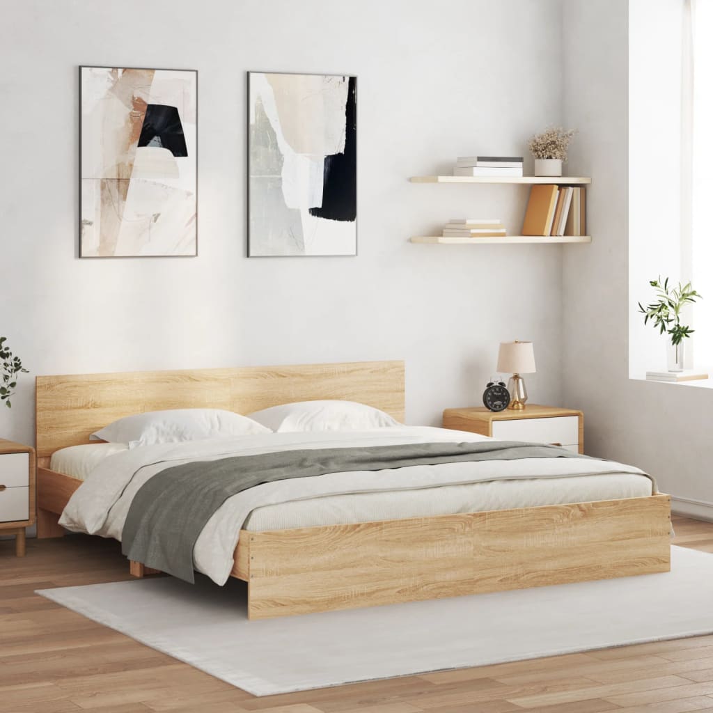 Giroletto con Testiera e LED Rovere Sonoma 200x200 cm | homemem39