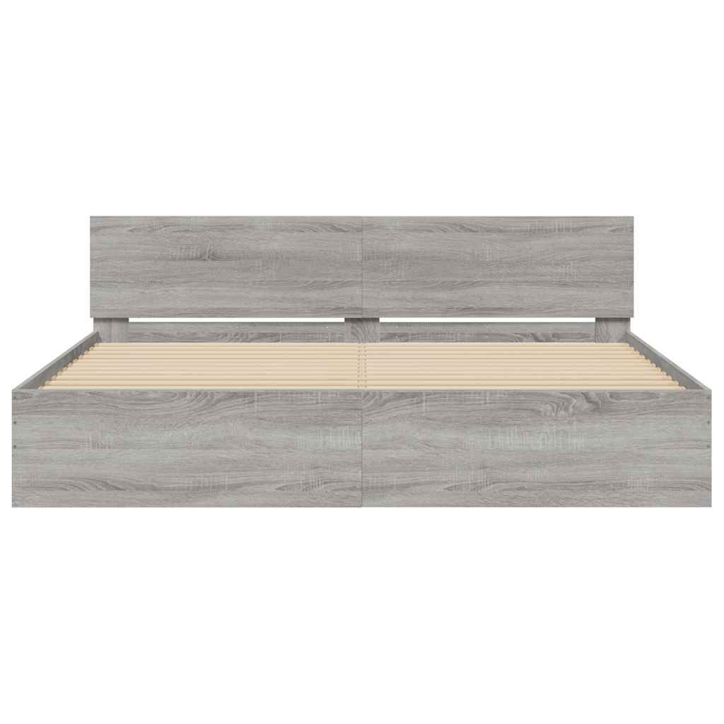 Giroletto con Testiera e LED Grigio Sonoma 200x200 cm