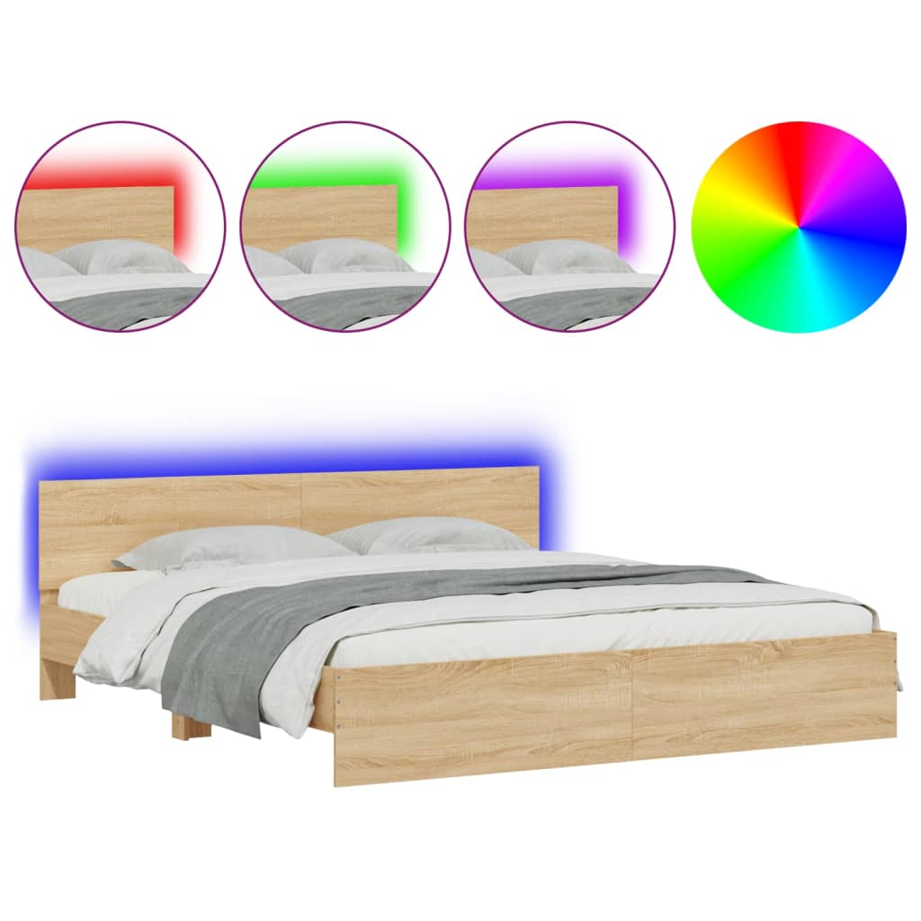 Giroletto con Testiera e LED Rovere Sonoma 180x200 cm | homemem39