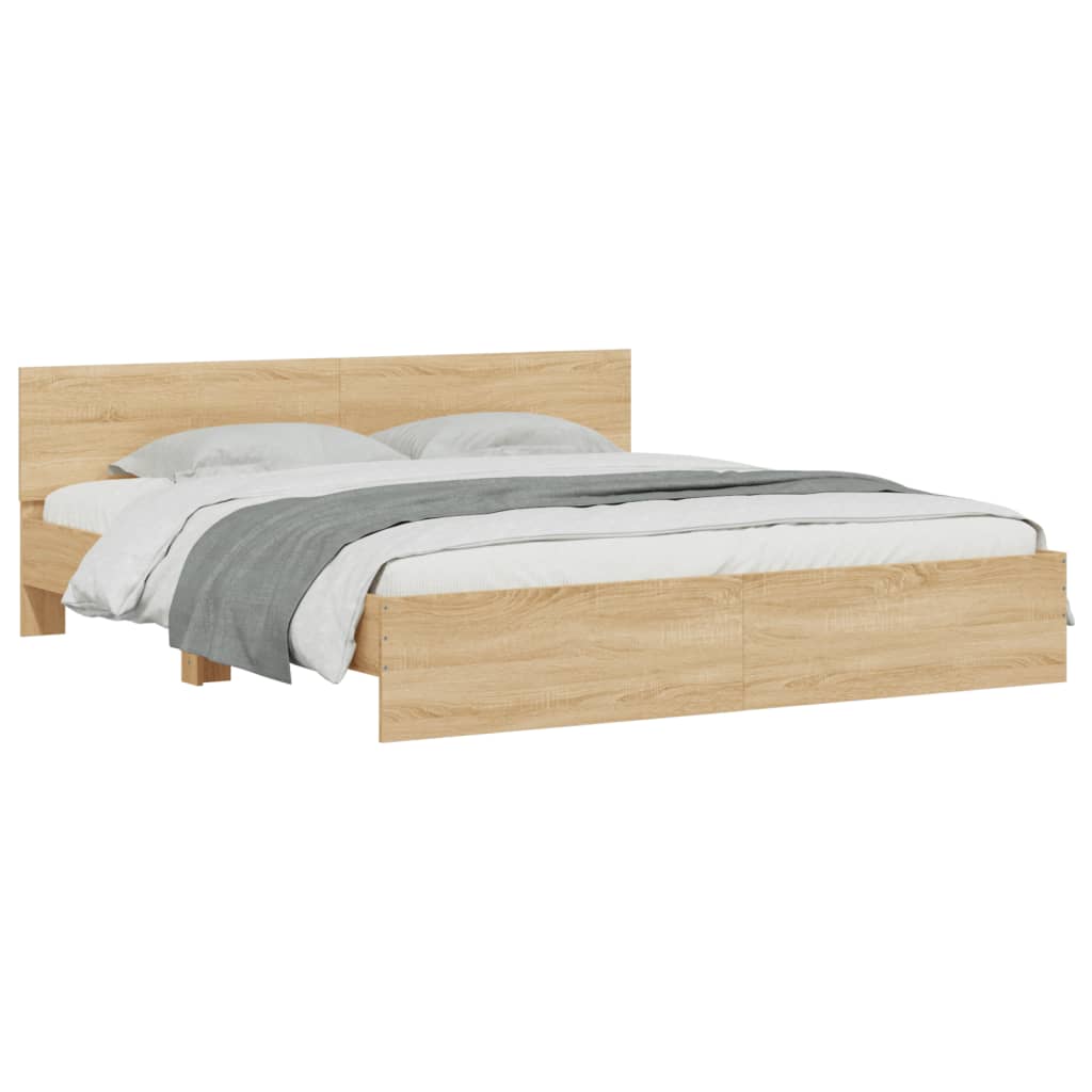 Giroletto con Testiera e LED Rovere Sonoma 180x200 cm | homemem39
