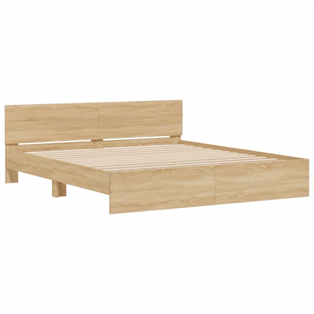 Giroletto con Testiera e LED Rovere Sonoma 180x200 cm | homemem39