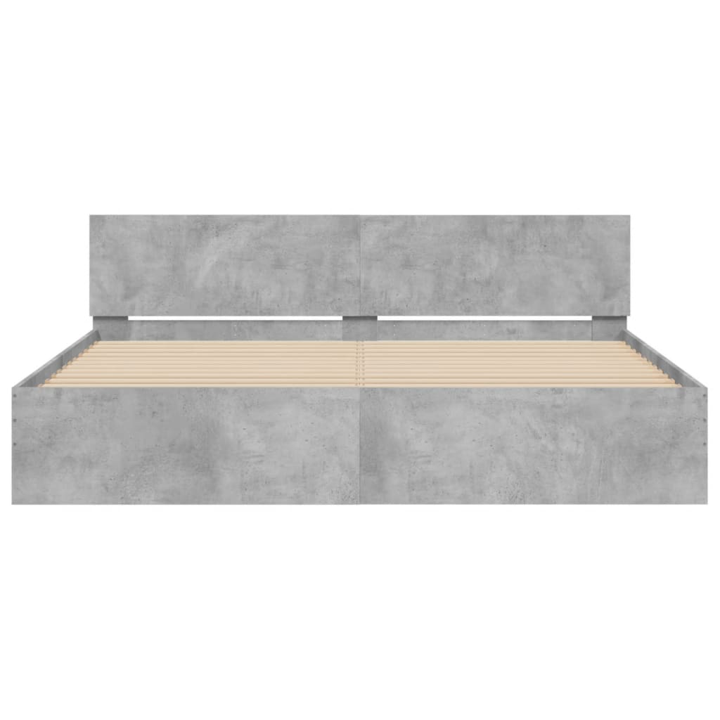 Giroletto con Testiera e LED Grigio Cemento 180x200 cm