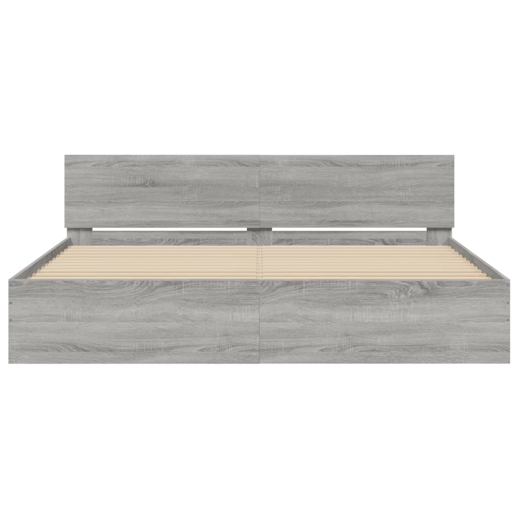 Giroletto con Testiera e LED Grigio Sonoma 180x200 cm