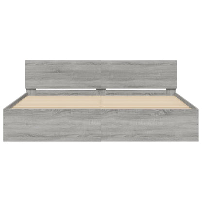 Giroletto con Testiera e LED Grigio Sonoma 180x200 cm