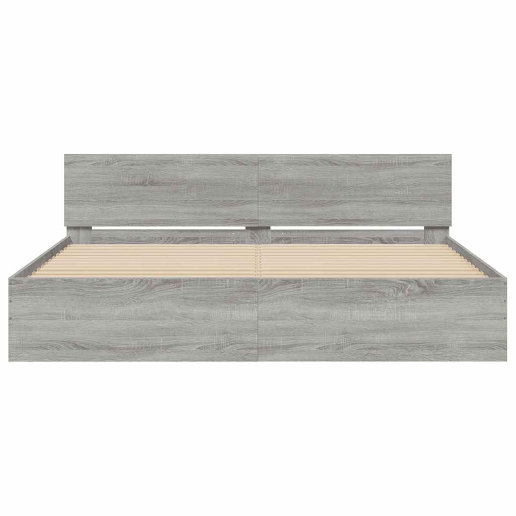 Giroletto con Testiera e LED Grigio Sonoma 180x200 cm