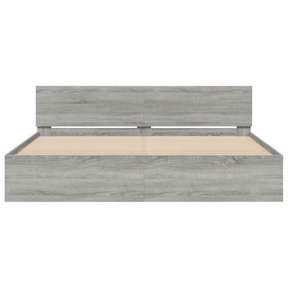 Giroletto con Testiera e LED Grigio Sonoma 180x200 cm