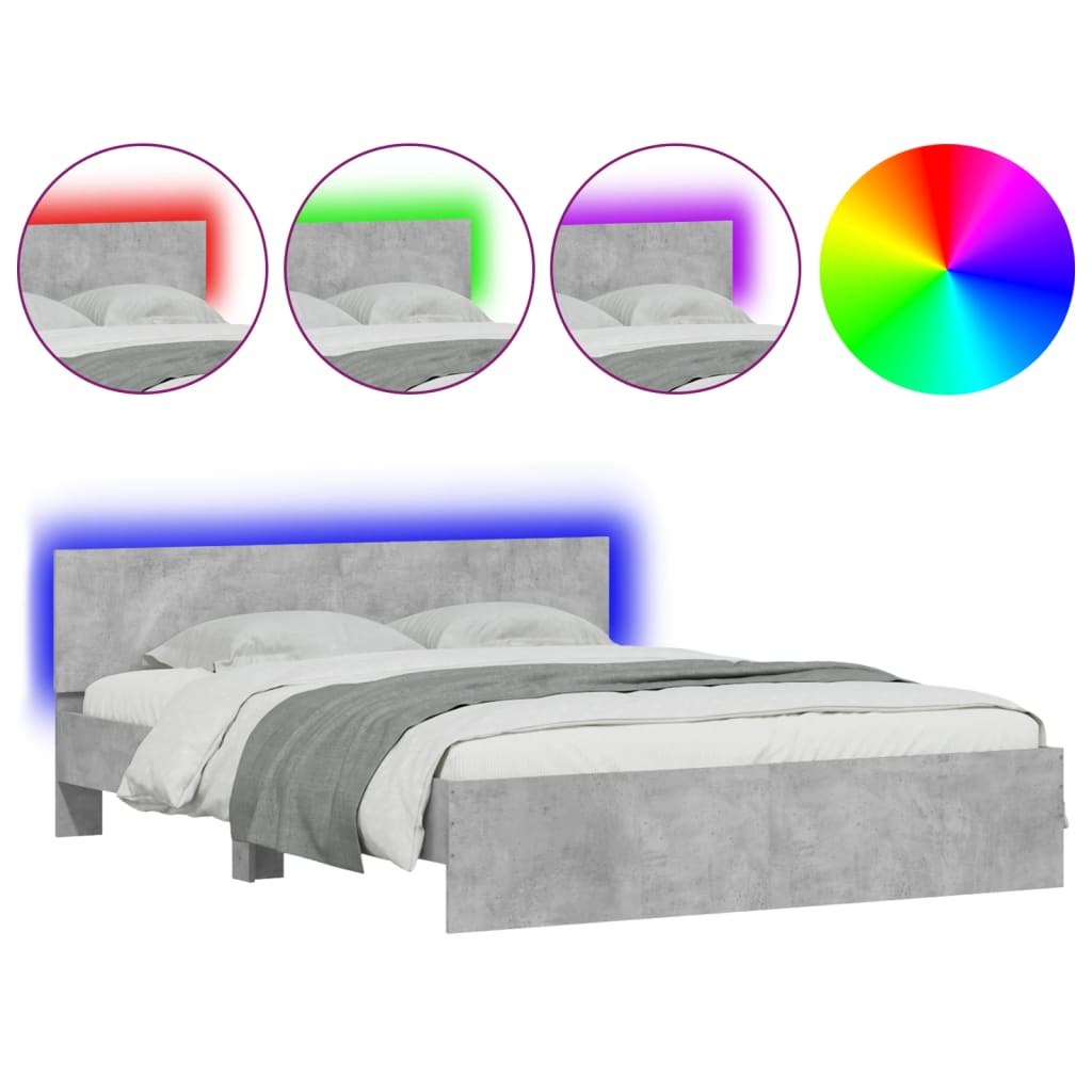 Giroletto con Testiera e LED Grigio Cemento 160x200 cm | homemem39