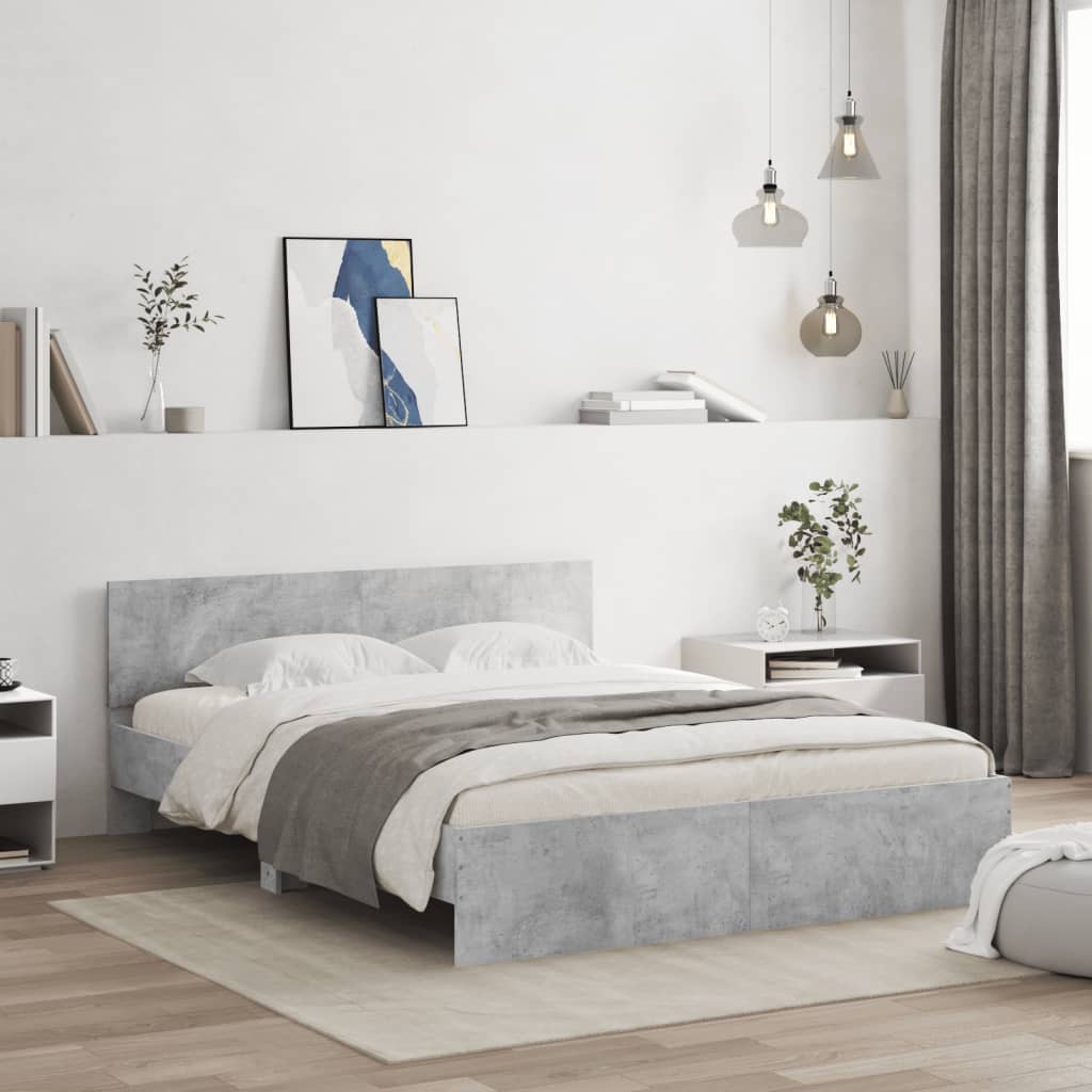 Giroletto con Testiera e LED Grigio Cemento 160x200 cm | homemem39