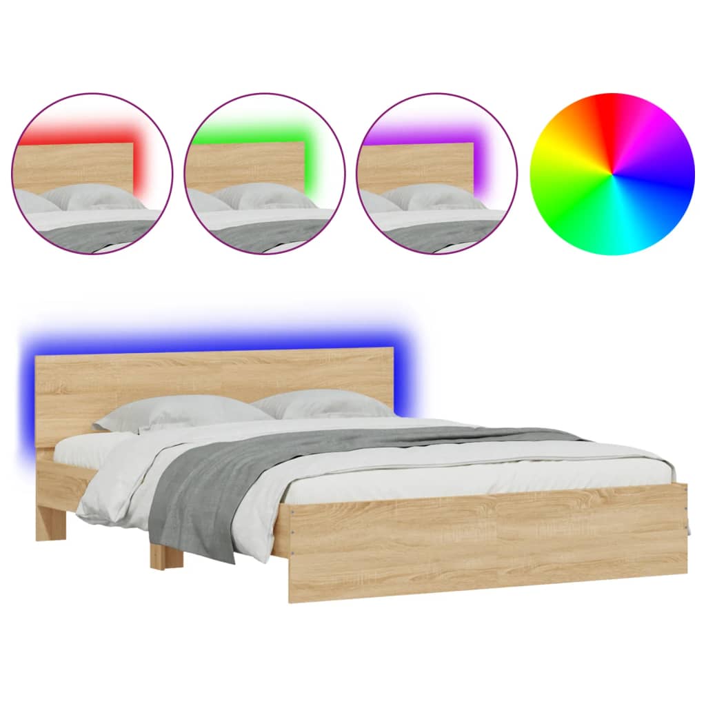 Giroletto con Testiera e LED Rovere Sonoma 150x200 cm | homemem39