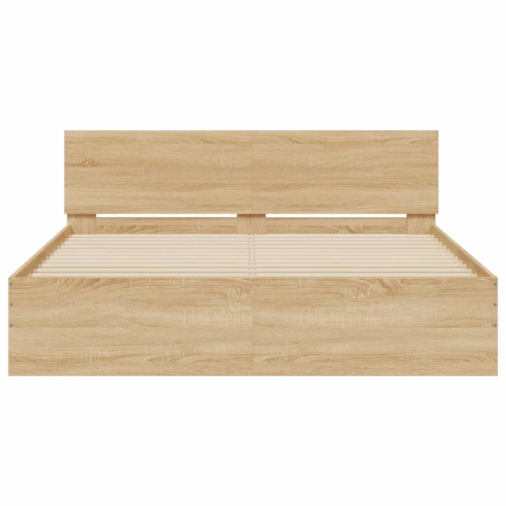 Giroletto con Testiera e LED Rovere Sonoma 150x200 cm | homemem39