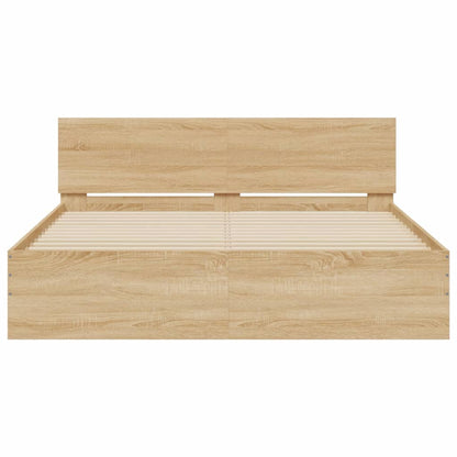 Giroletto con Testiera e LED Rovere Sonoma 150x200 cm | homemem39