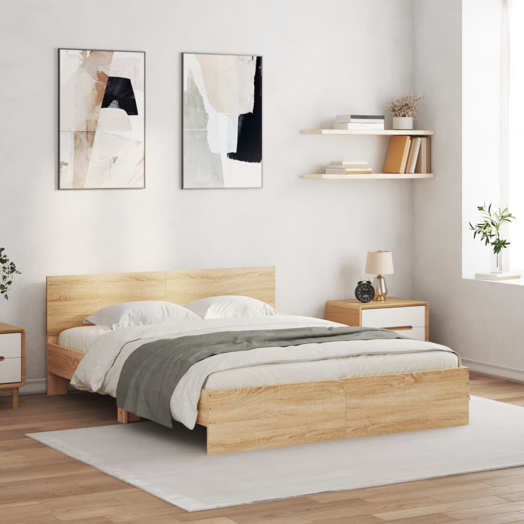 Giroletto con Testiera e LED Rovere Sonoma 150x200 cm | homemem39