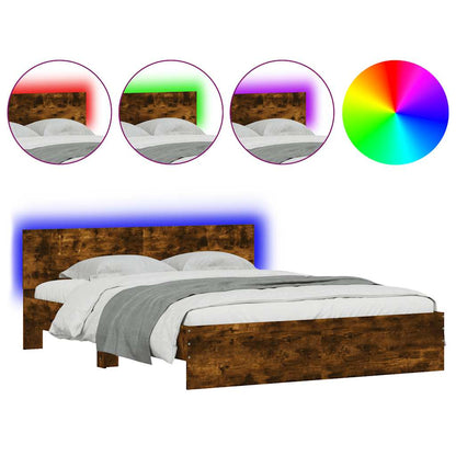 Giroletto con Testiera e LED Rovere Fumo 150x200 cm | homemem39
