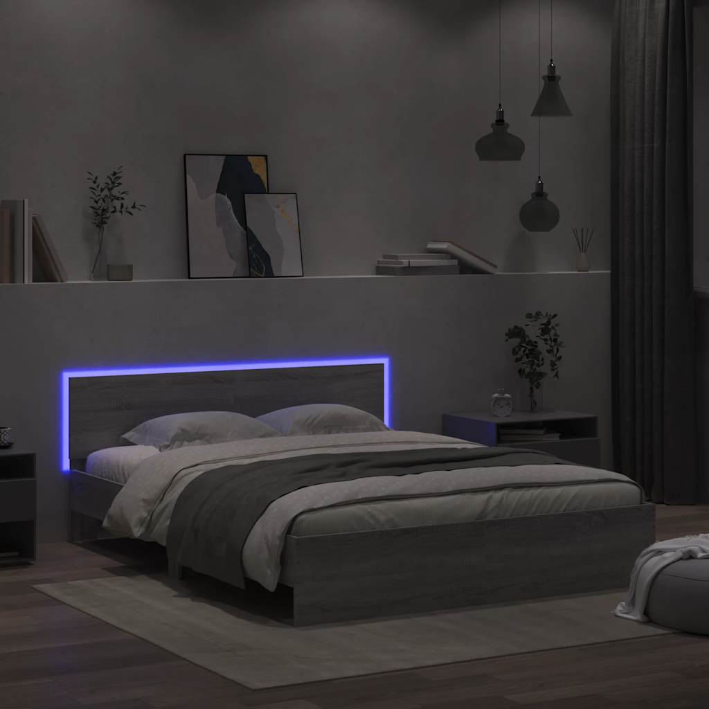 Giroletto con Testiera e LED Grigio Sonoma 150x200 cm