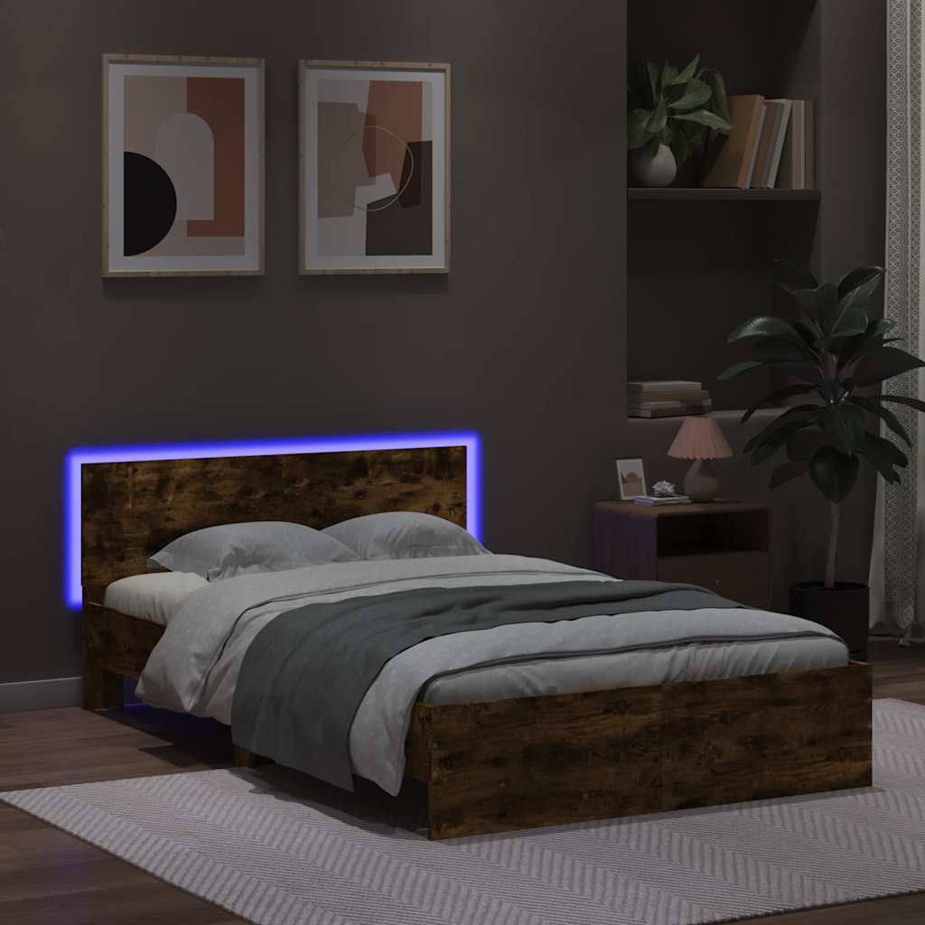 Giroletto con Testiera e LED Rovere Fumo 140x200 cm | homemem39