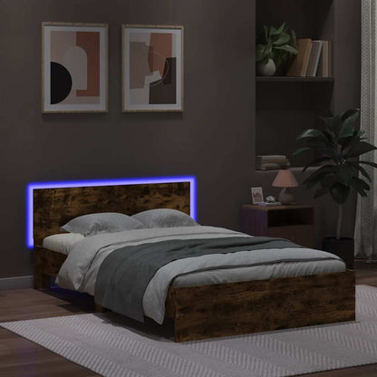 Giroletto con Testiera e LED Rovere Fumo 140x200 cm | homemem39