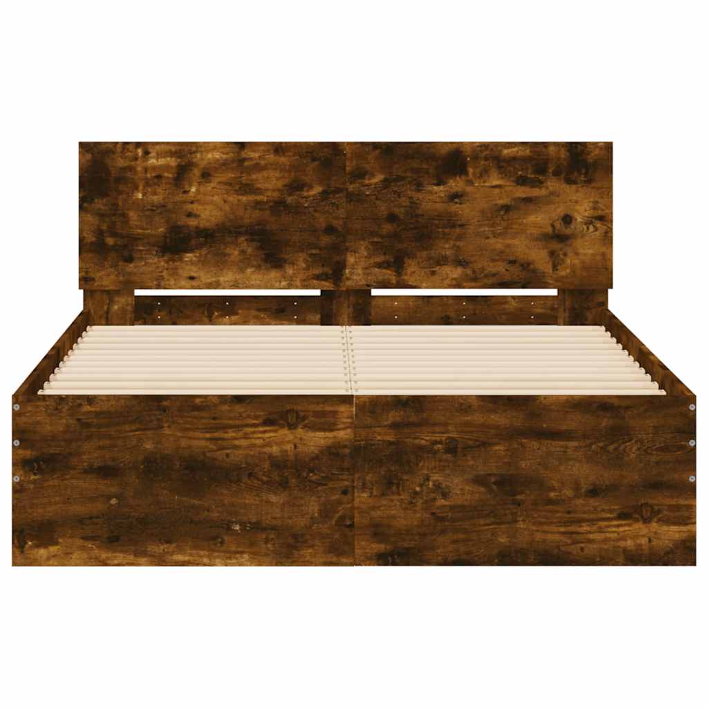 Giroletto con Testiera e LED Rovere Fumo 140x200 cm | homemem39