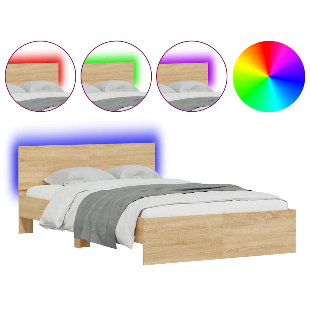 Giroletto con Testiera e LED Rovere Sonoma 120x200 cm | homemem39