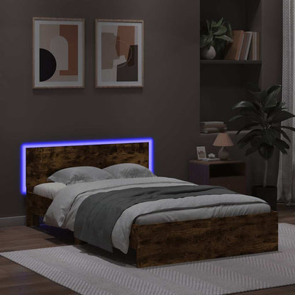 Giroletto con Testiera e LED Rovere Fumo 120x200 cm | homemem39