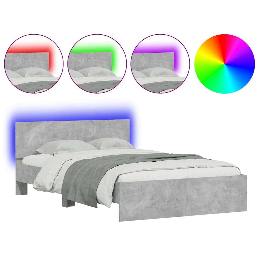 Giroletto con Testiera e LED Grigio Cemento 140x190 cm | homemem39