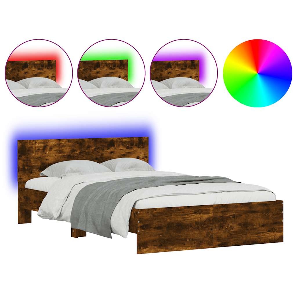 Giroletto con Testiera e LED Rovere Fumo 140x190 cm | homemem39