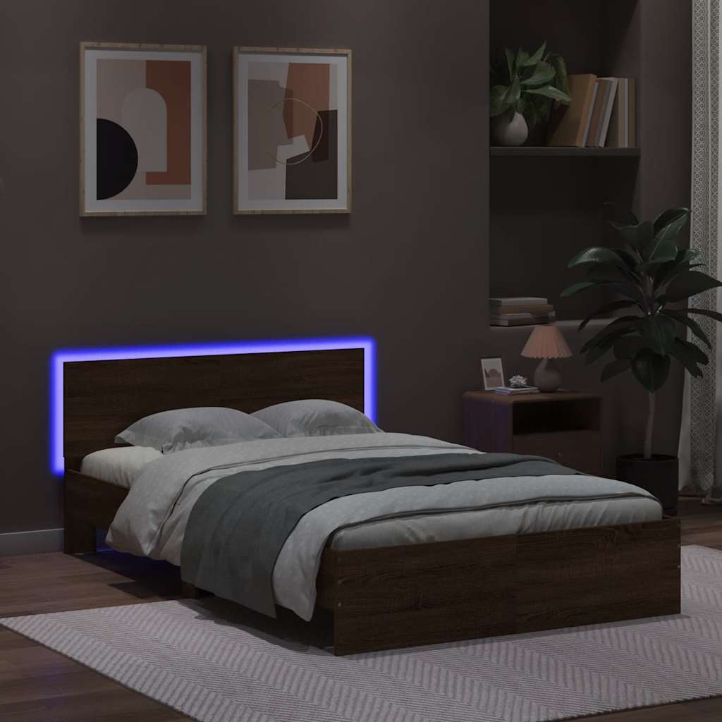 Giroletto con Testiera e LED Rovere Marrone 140x190 cm | homemem39