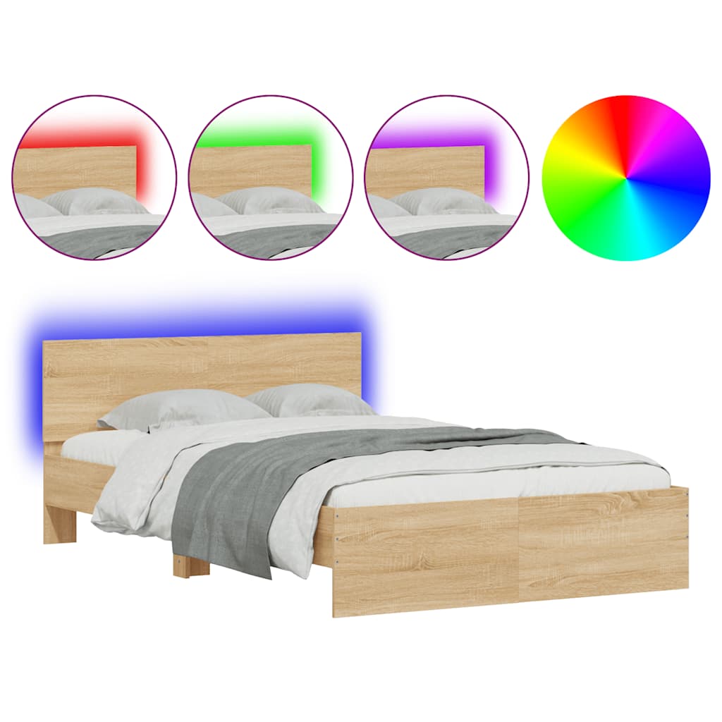 Giroletto con Testiera e LED Rovere Sonoma 135x190 cm | homemem39