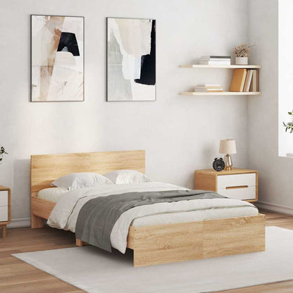Giroletto con Testiera e LED Rovere Sonoma 135x190 cm | homemem39