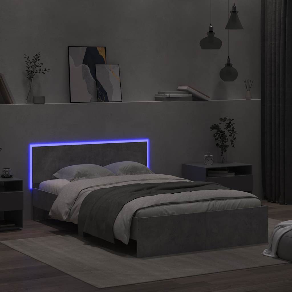 Giroletto con Testiera e LED Grigio Cemento 135x190 cm