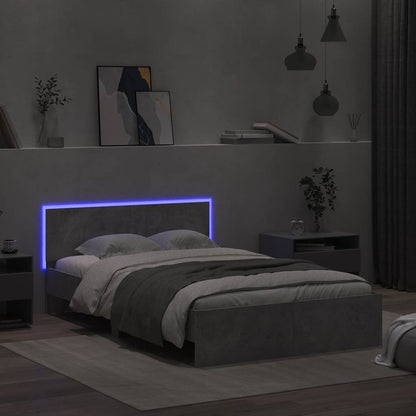 Giroletto con Testiera e LED Grigio Cemento 135x190 cm