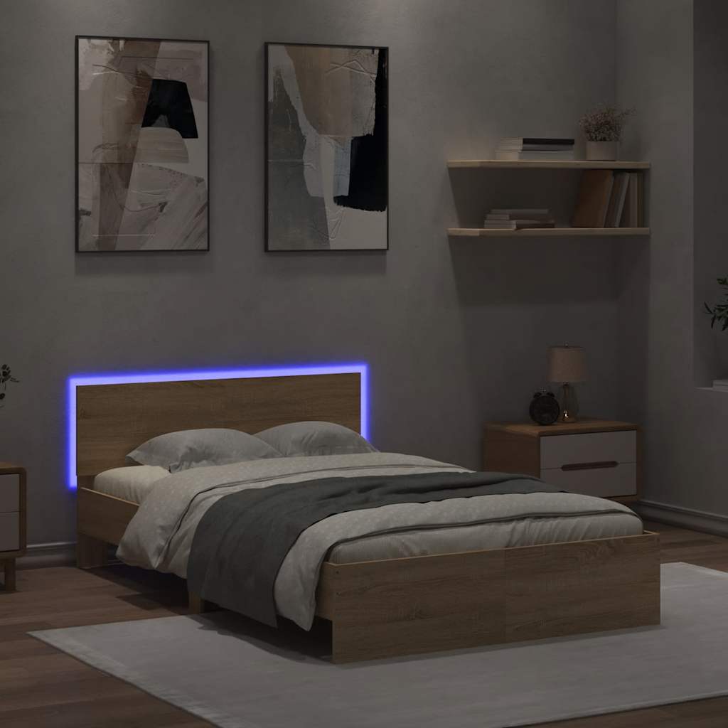 Giroletto con Testiera e LED Rovere Sonoma 120x190 cm | homemem39