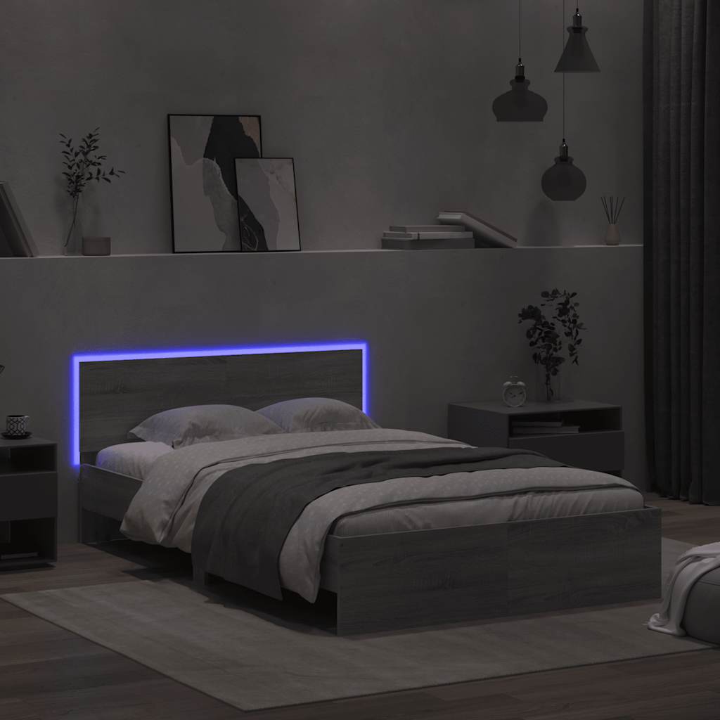 Giroletto con Testiera e LED Grigio Sonoma 120x190 cm