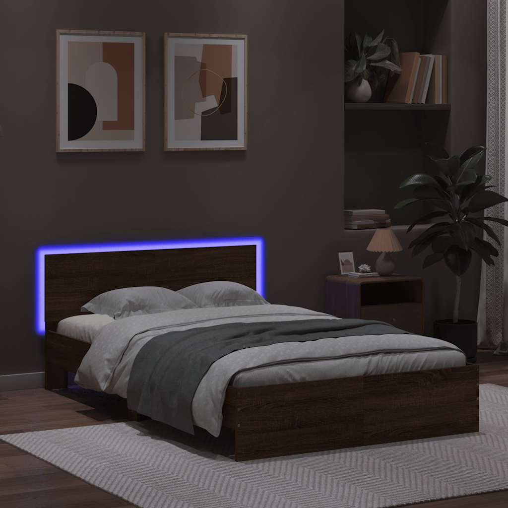 Giroletto con Testiera e LED Rovere Marrone 120x190 cm