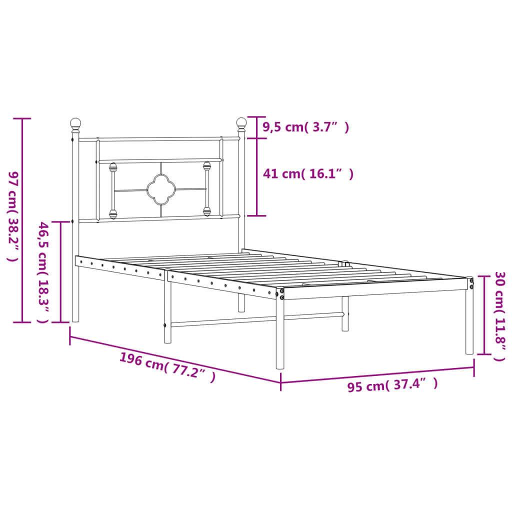 Giroletto con Testiera in Metallo Nero 90x190 cm | homemem39