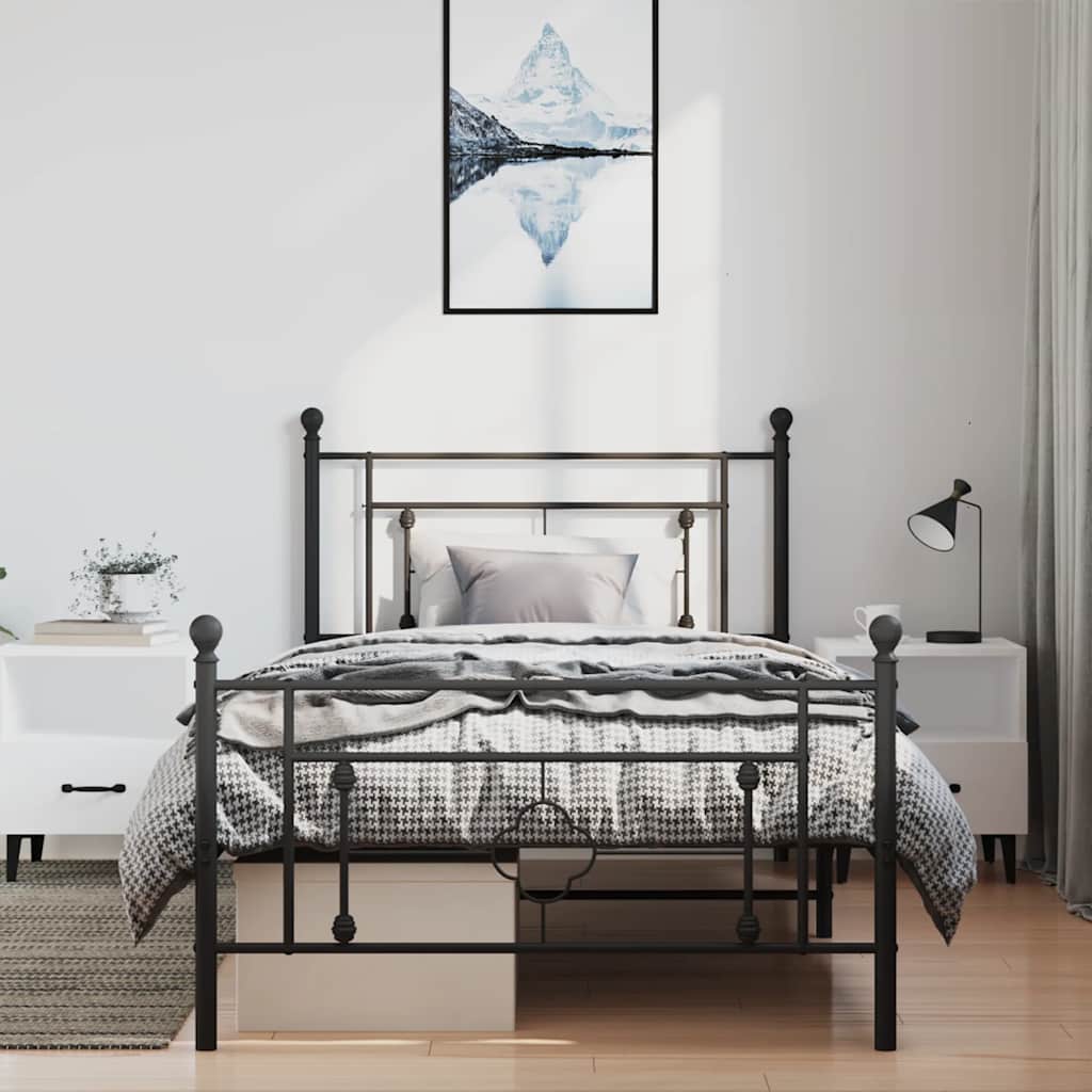 Giroletto con Testiera e Pediera Metallo Nero 100x200 cm | homemem39