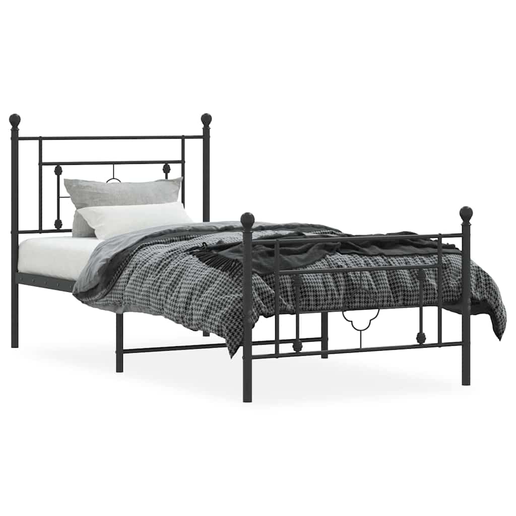 Giroletto con Testiera e Pediera Metallo Nero 100x200 cm | homemem39