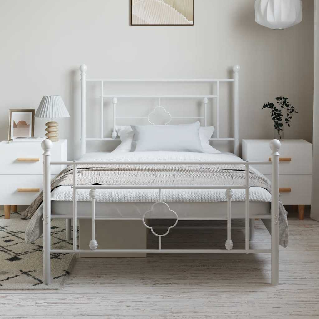 Giroletto con Testiera e Pediera Metallo Bianco 100x200 cm | homemem39