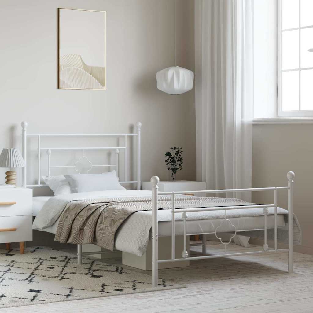 Giroletto con Testiera e Pediera Metallo Bianco 100x200 cm | homemem39